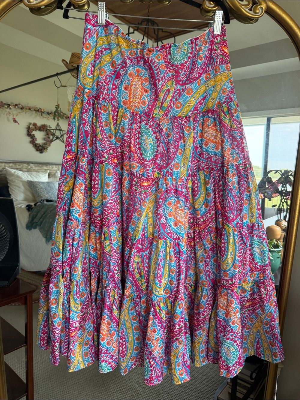Lauren Ralph Lauren Pink Paisley Tiered Skirt with Turquoise & Orange Accents